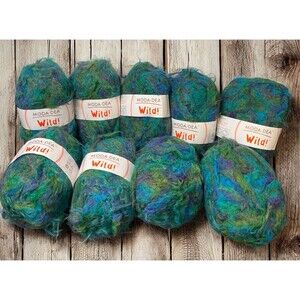 Lot of 9 Skeins Moda Dea Wild! Eyelash Yarn Titanic Blue Greens Bulky 5 Nylon